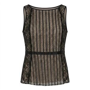 Loft Lace Overlay Sleeveless Boat Neck Lined Blouse Top Women Size 10